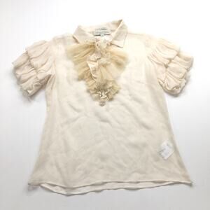 Couture Couture Los Angeles EUR 38 Button Short Sleeve Ruffle Polo Ivory HRJ